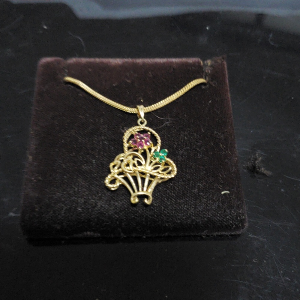 Ruby and Emerald 14k Gold Pendant